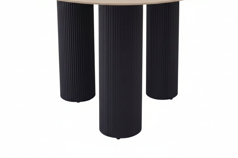 Table repas ronde céramique beige brillant 120 cm pieds noirs – ANAIS