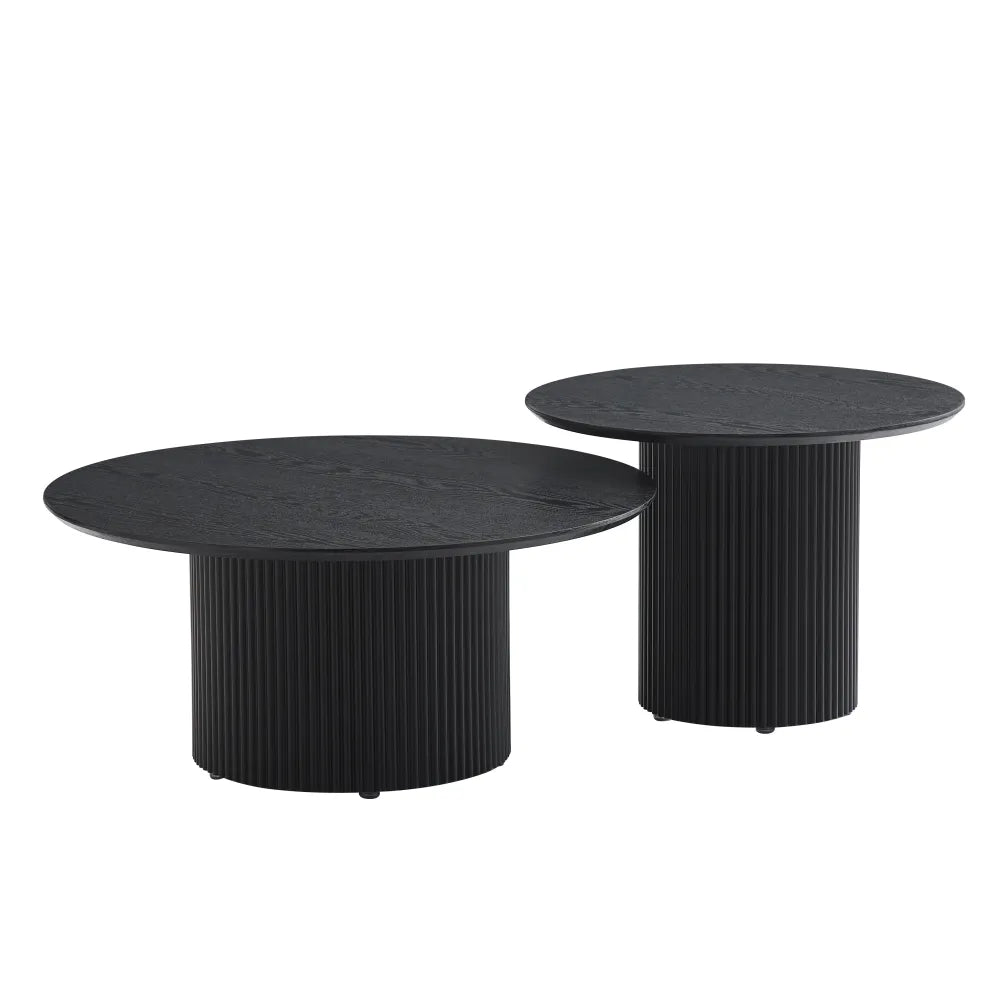 Duo Tables Gigognes Rondes Plateau Noir Mat & Métal Noir Ø80 cm – BAIETA