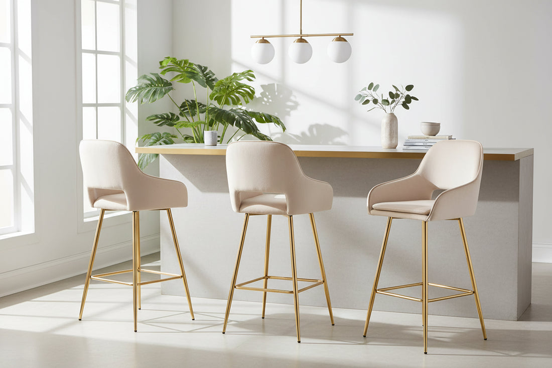 Lot de 2 tabourets de bar ATHENA pied gold velours #couleur_beige