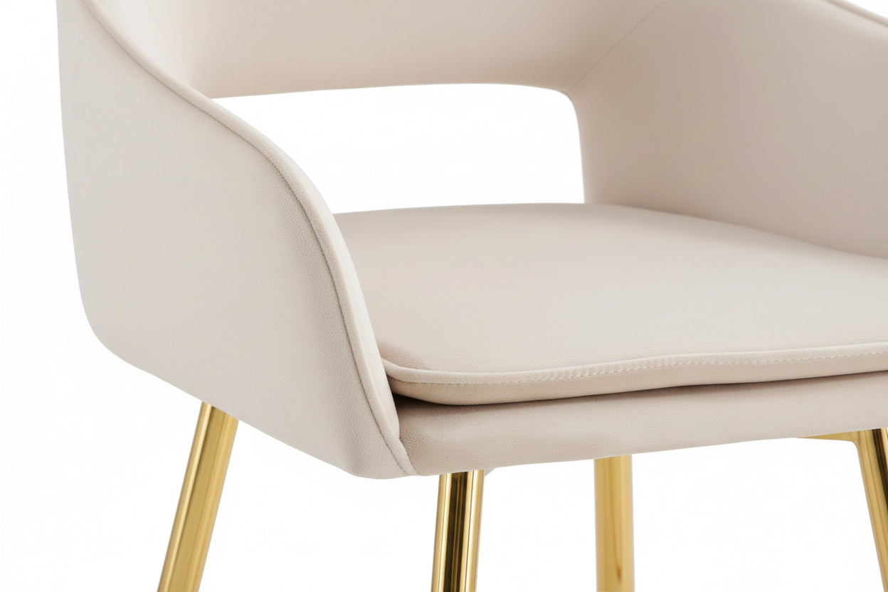 Lot 2 Tabourets de Bar Athena Velours Beige Pieds Gold 47x41x104cm
