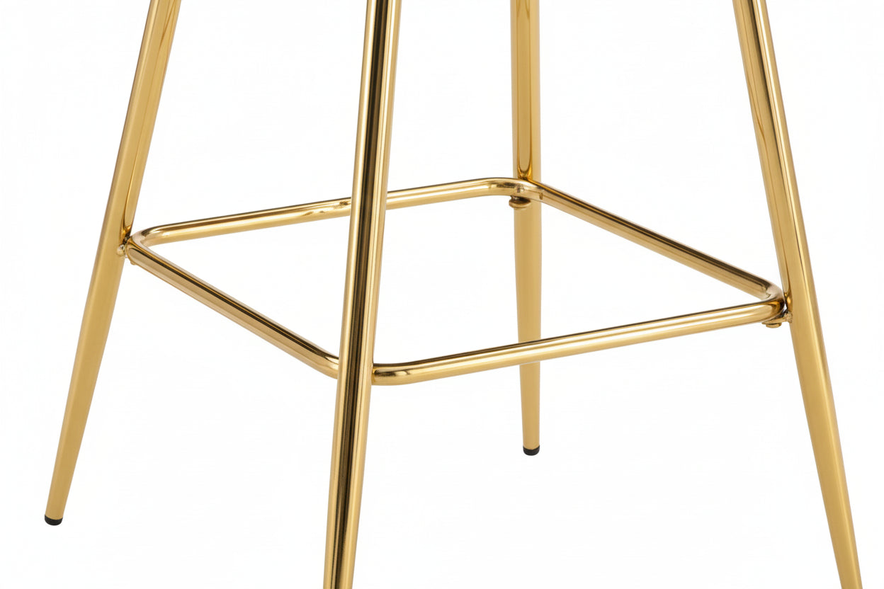 Lot 2 Tabourets de Bar Athena Velours Beige Pieds Gold 47x41x104cm