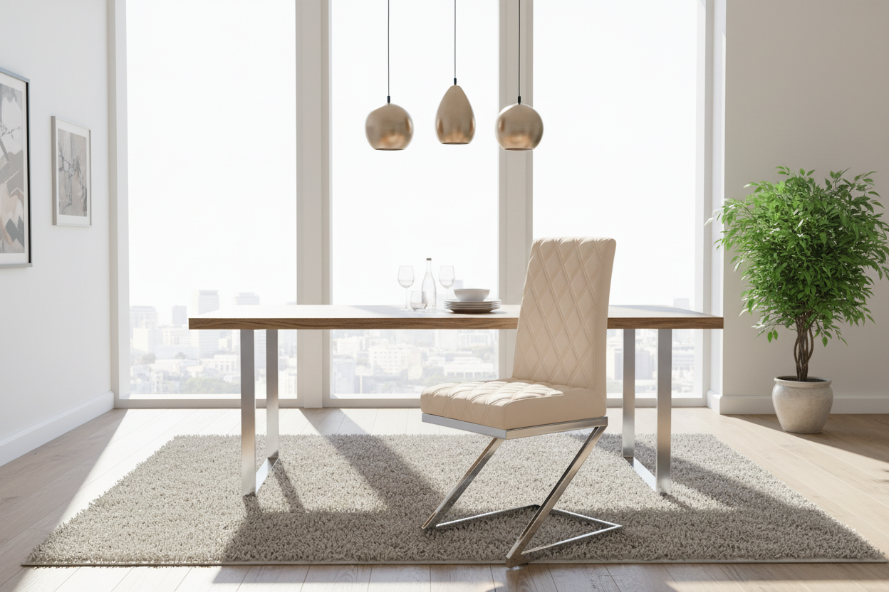 Lot 2 Chaises Salle à Manger Cocomat Velours Beige Pieds Chrome