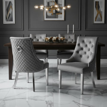 Lot de 2 chaises ANNEAU matelassée et cloutée Chrome velours - Anthracite