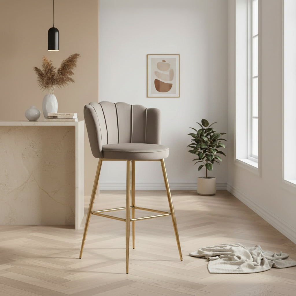 Lot 2 Tabourets de Bar Nymphea Velours Moka Pieds Gold