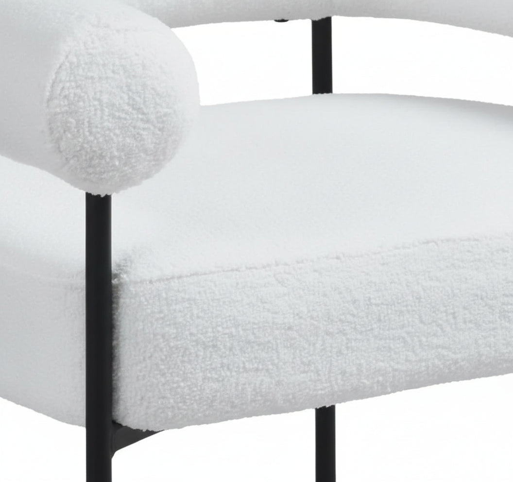 Lot 2 Chaises Salle à Manger Doudou Blanc Accoudoirs 72x60x77cm Métal Noir