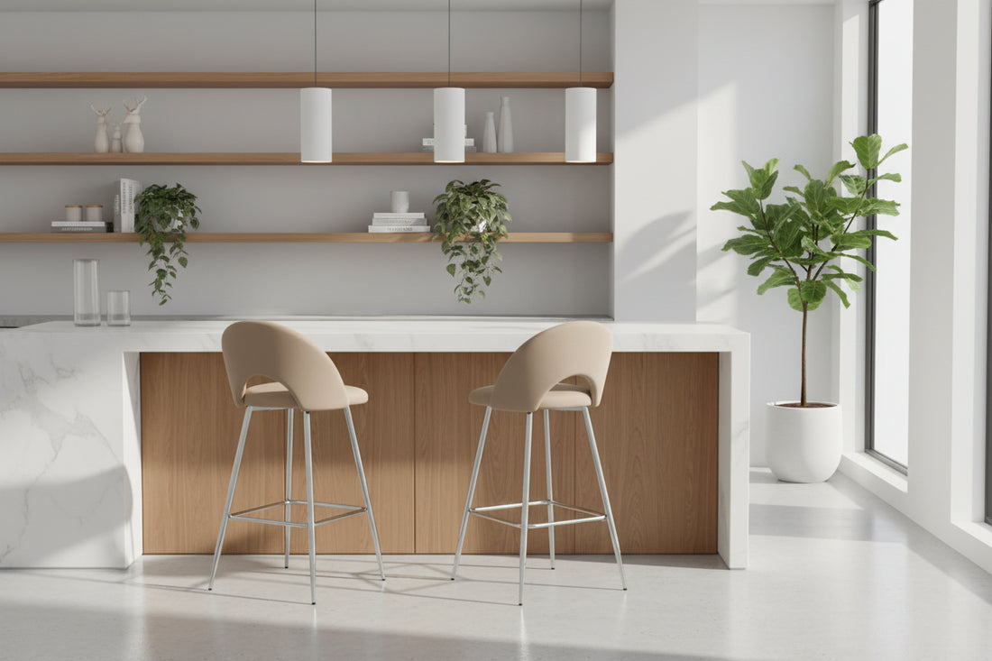 Lot de 2 tabourets de bar TEDDY pied chrome velours#couleur_taupe