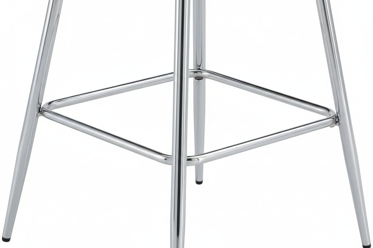 Lot 2 Tabourets de Bar Teddy Velours Taupe Pieds Chrome 47x36x98cm