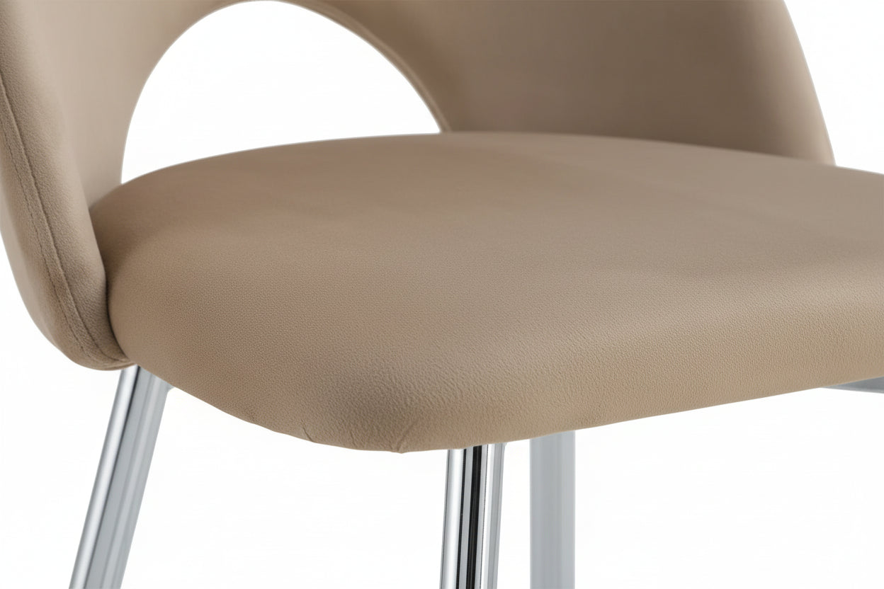 Lot 2 Tabourets de Bar Teddy Velours Taupe Pieds Chrome 47x36x98cm