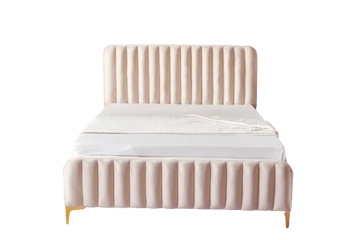 Lit 2 places FAYE design velours Beige sommier inclus 140x190 cm