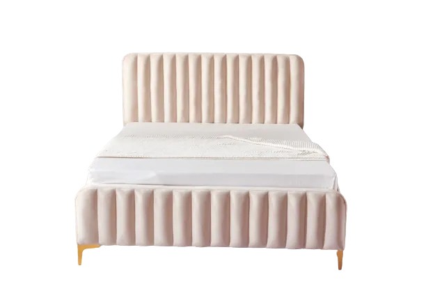 Lit 2 places FAYE design velours Beige sommier inclus 140x190 cm