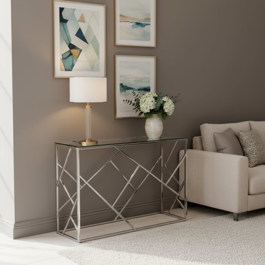Console Inox Verre Transparent 120x40x78 cm GEOMAG