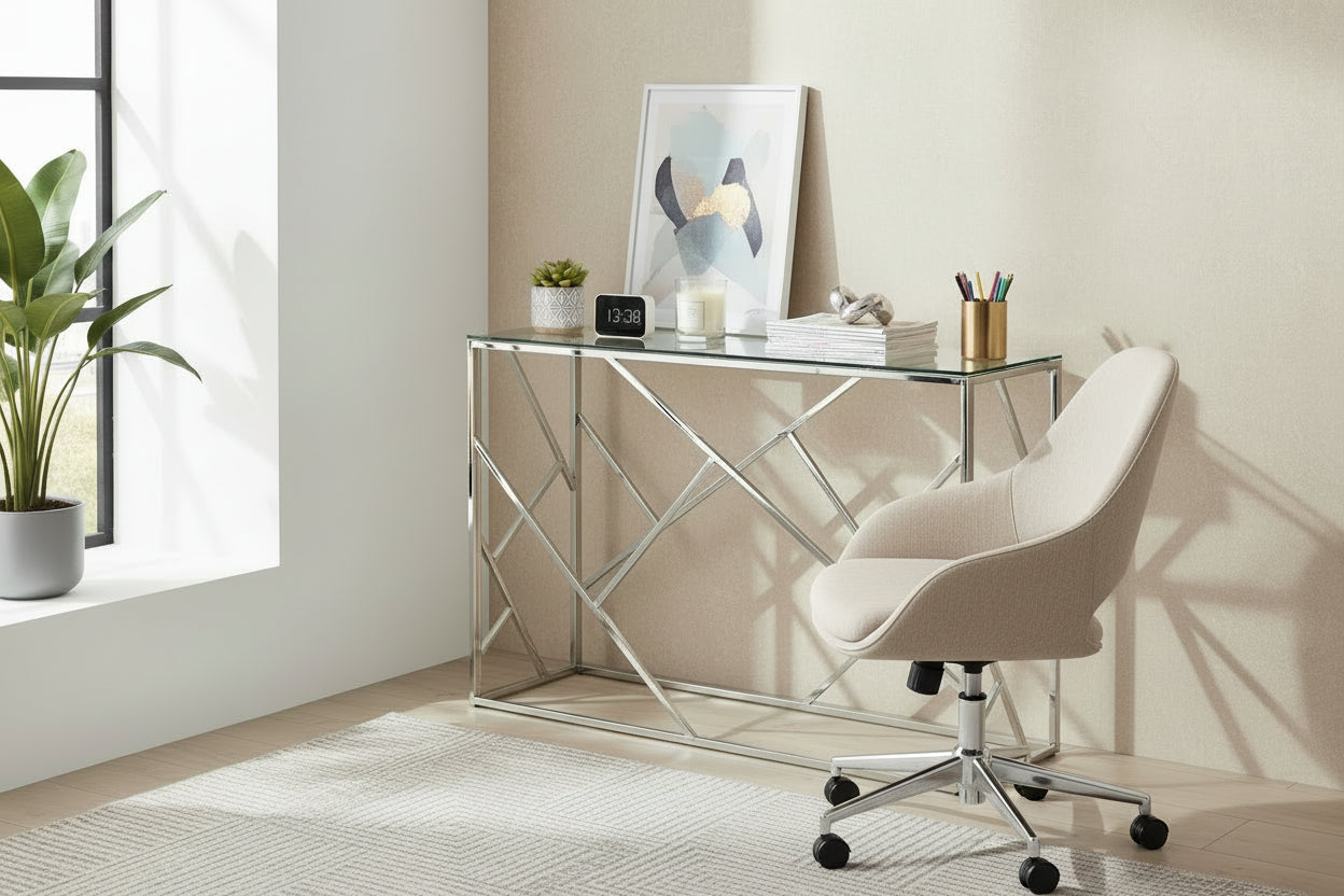 Console Inox Console Inox Verre Transparent 120x40x78 cm GEOMAG – Homy France