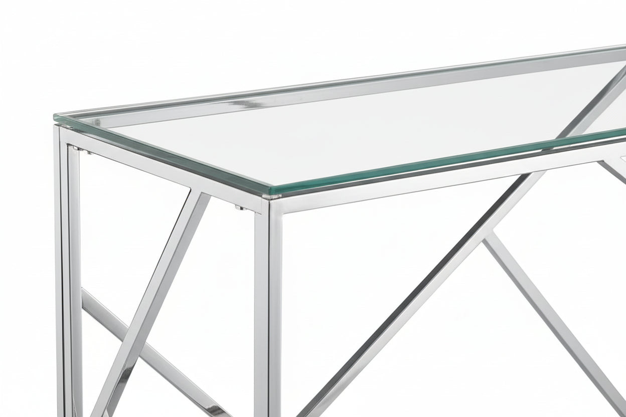 Console Inox Console Inox Verre Transparent 120x40x78 cm GEOMAG – Homy France