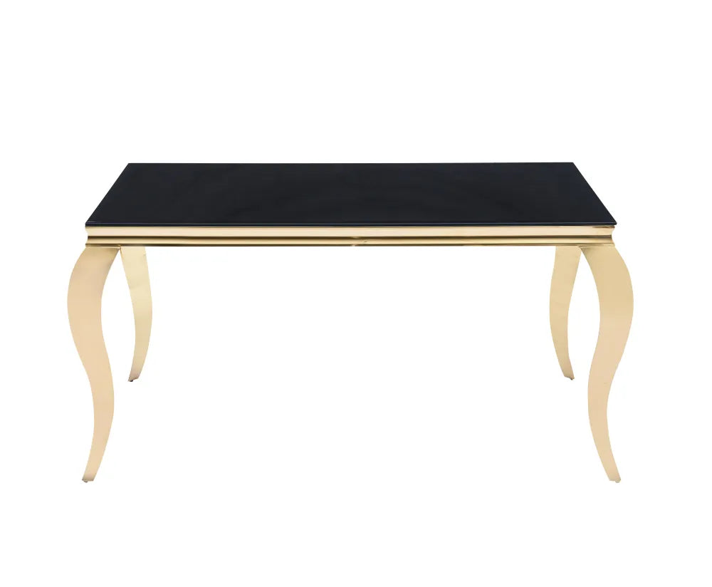 Table à manger BAROQUE 6 à 8 couverts pieds gold plateau en verre 180x90 cm #couleur_noir