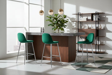 Lot 2 Tabourets de Bar Scandinave Velours Vert Pieds Chrome