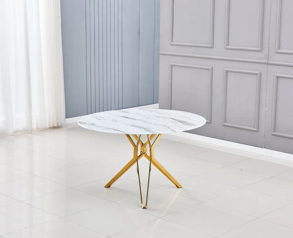 Table à Manger ronde ELECTRA verre effet marbré 120x75 cm #couleur_gold