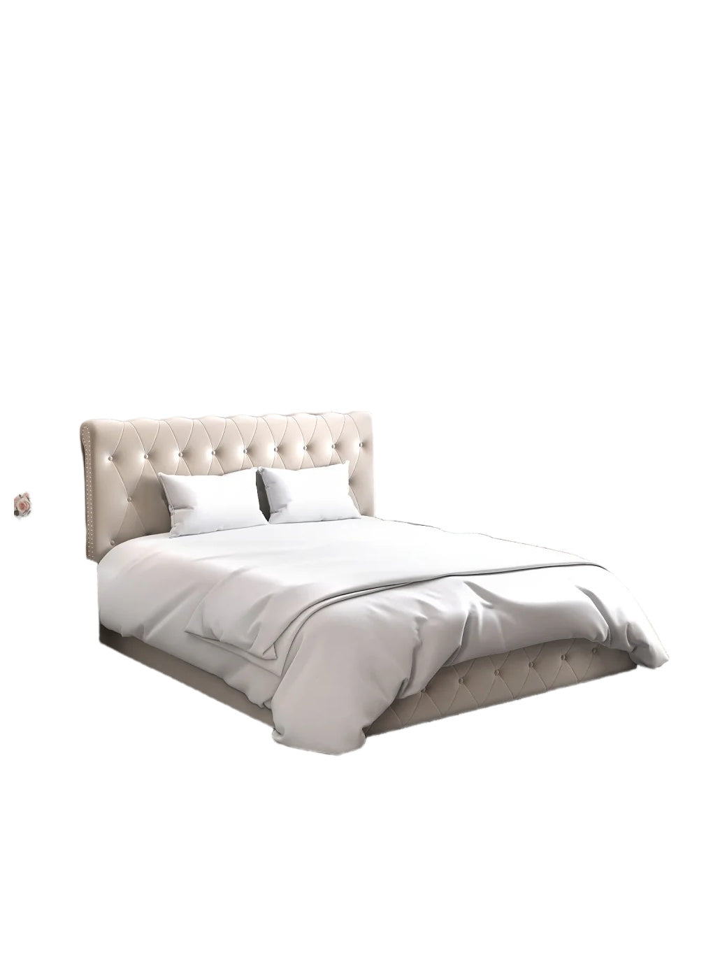 Lit coffre 2 places en velours beige 160x200cm CORSICA