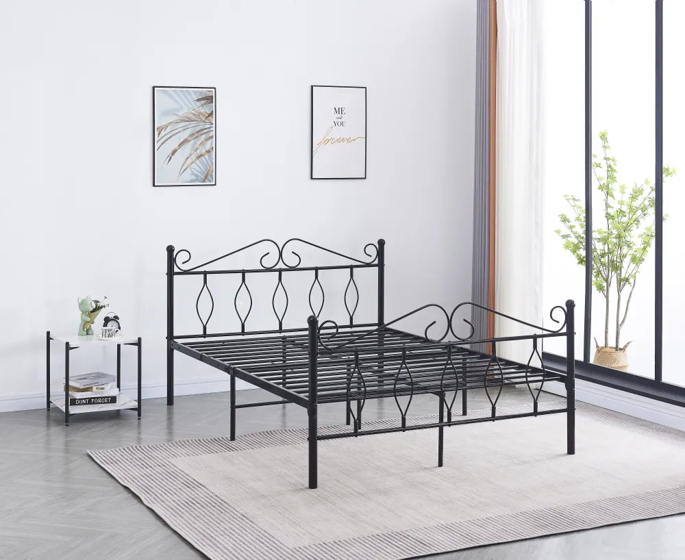 Lit 2 Places JULIE en Métal Noir – 140x190 cm avec Sommier Inclus