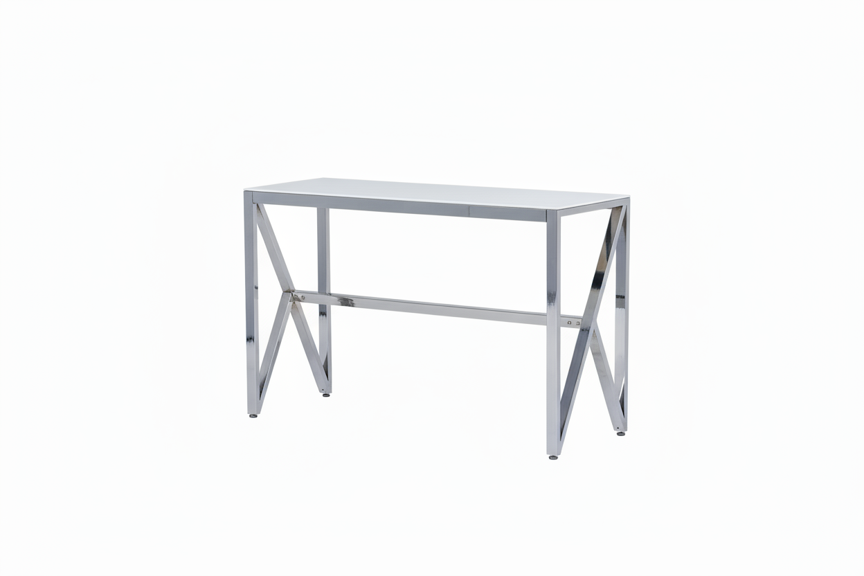 Console métal chrome plateau effet marbre blanc 120x40x78 cm MAJESTIQUE