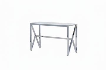 Console métal chrome plateau effet marbre blanc 120x40x78 cm MAJESTIQUE