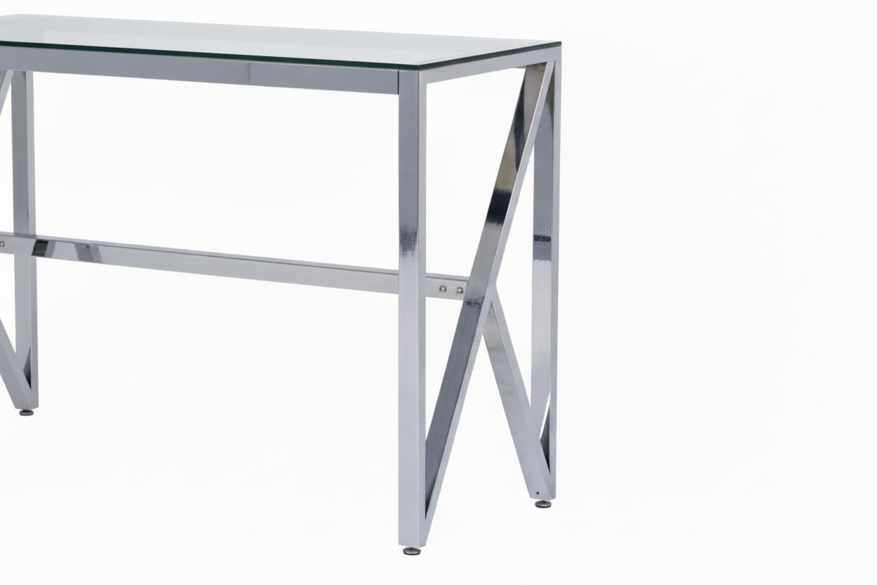 Console métal chrome verre transparent 120x40x78 cm MAJESTIQUE
