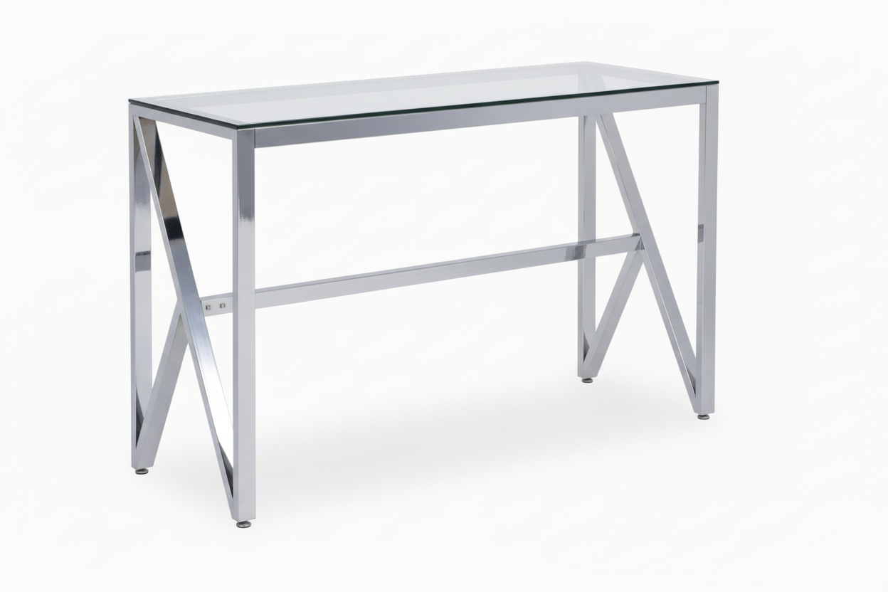 Console métal chrome plateau effet marbre blanc 120x40x78 cm MAJESTIQUE