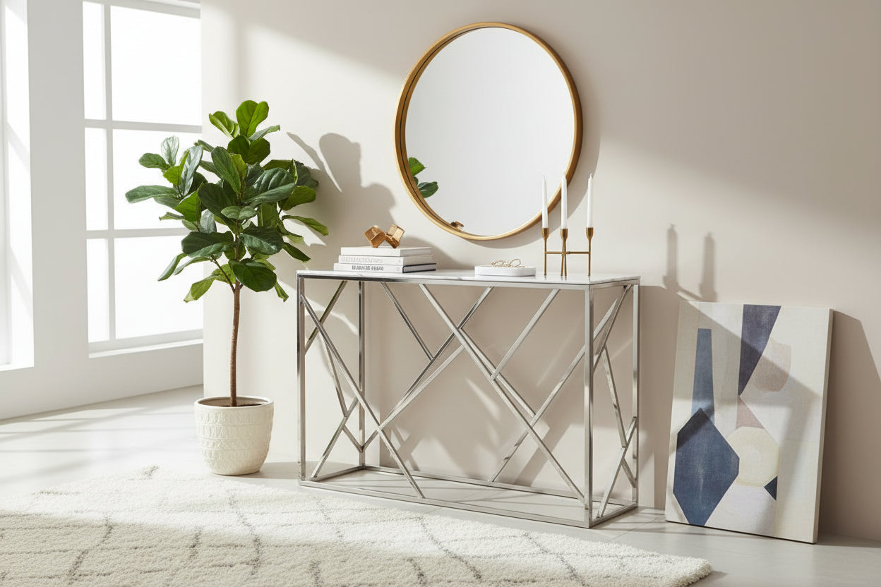 Console Inox Verre Trempé 120x40x78 cm GEOMAG