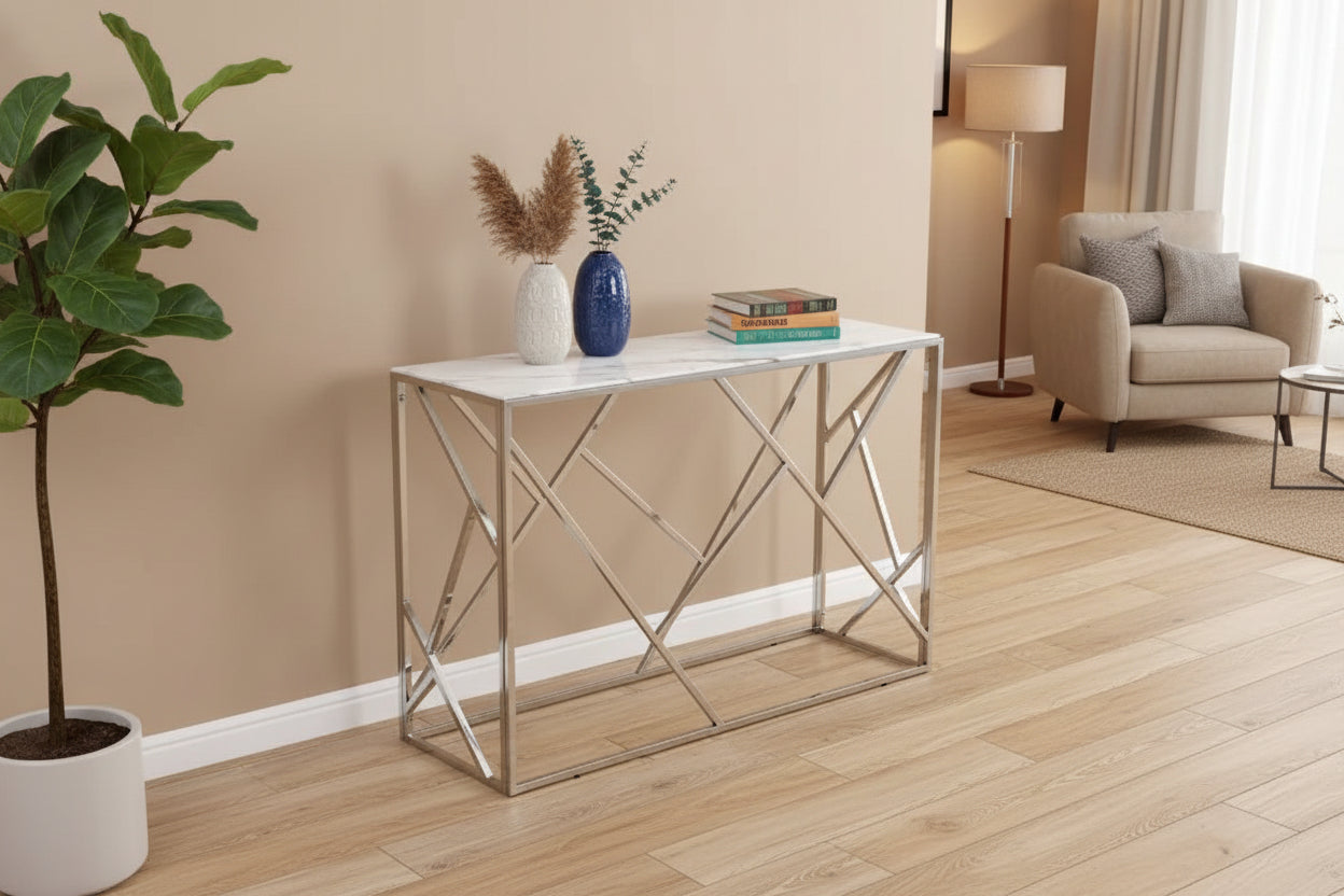 Console Inox Verre Trempé 120x40x78 cm GEOMAG