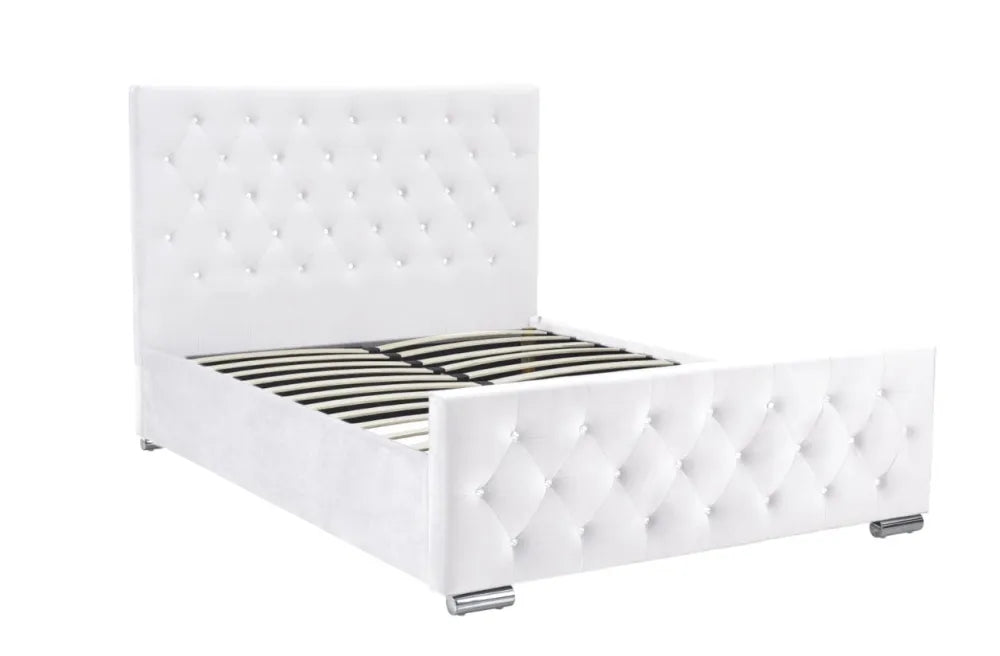 Lit PRESTIGE 2 places 140x190 cm velours blanc cassé sommier inclus