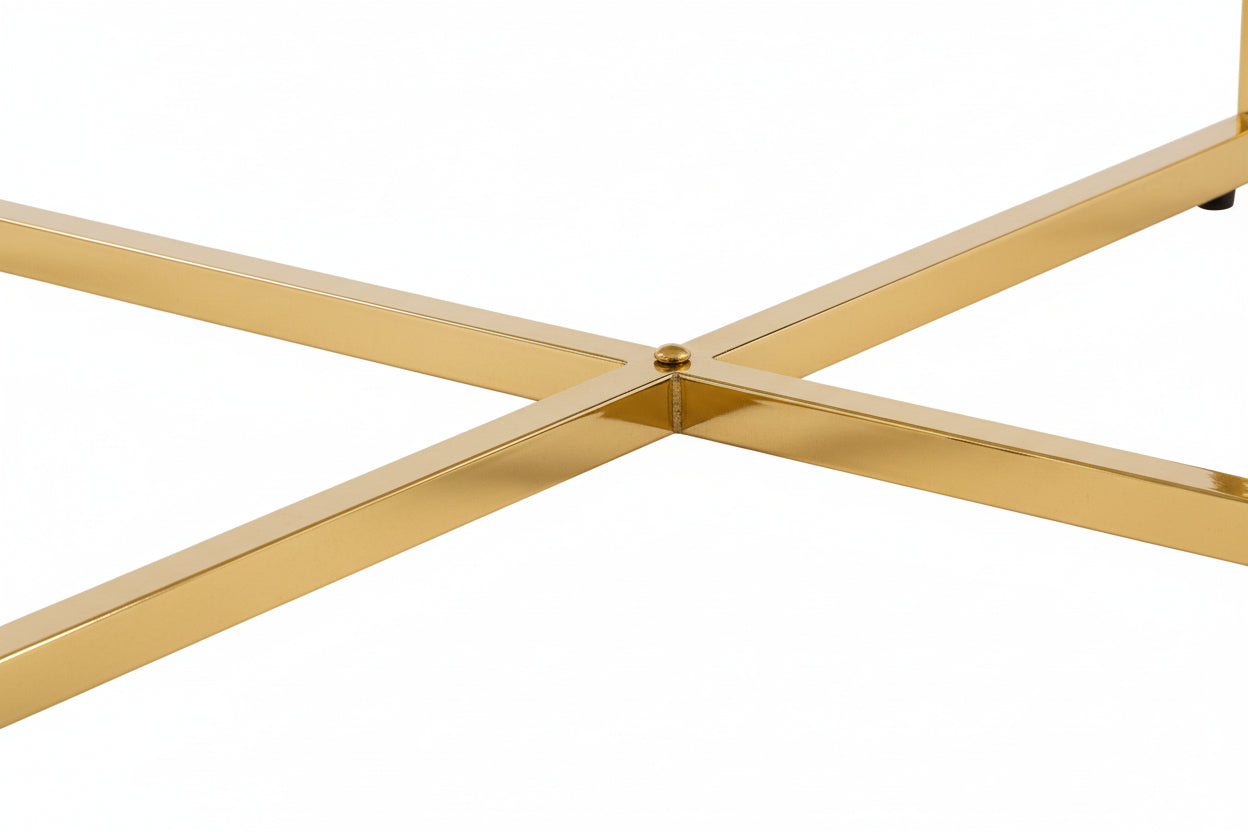 Table Basse LORIE Ronde Plateau Verre Trempé Miroir Structure Métal Gold D90x45cm