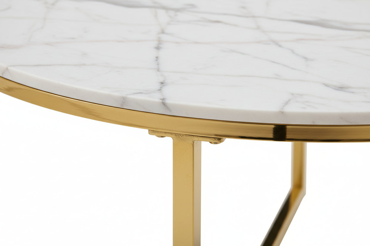 Table Basse LORIE Ronde Plateau Verre Trempé Miroir Structure Métal Gold D90x45cm