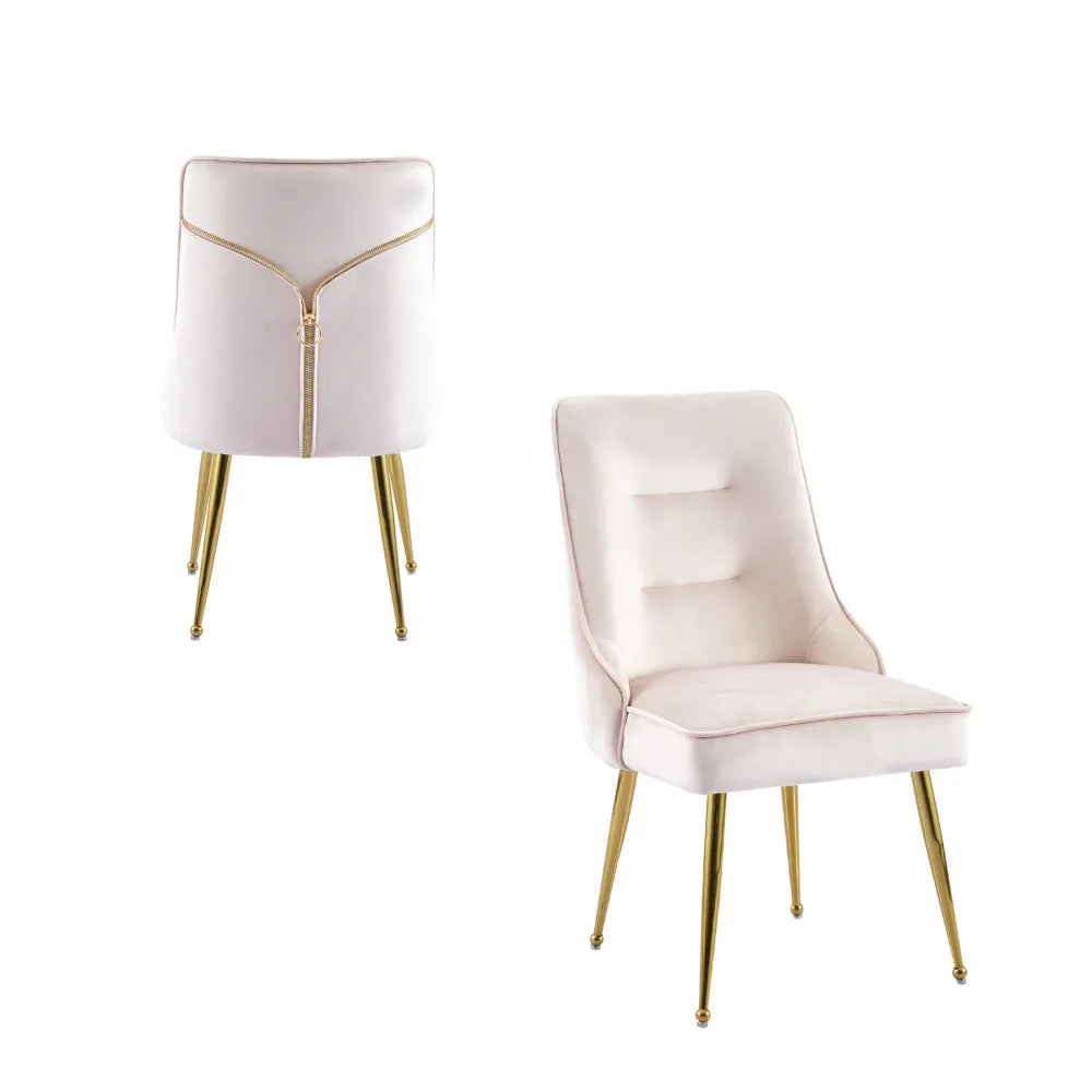 Lot de 2 chaises luxury ZIP en velours pieds Gold - Rose