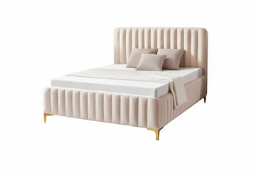 Lit 2 places velours beige sommier inclus 160x200 cm FAYE