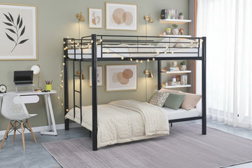Lit superposé 4 places métal noir 2x140x190 cm sommier inclus COLOSSE