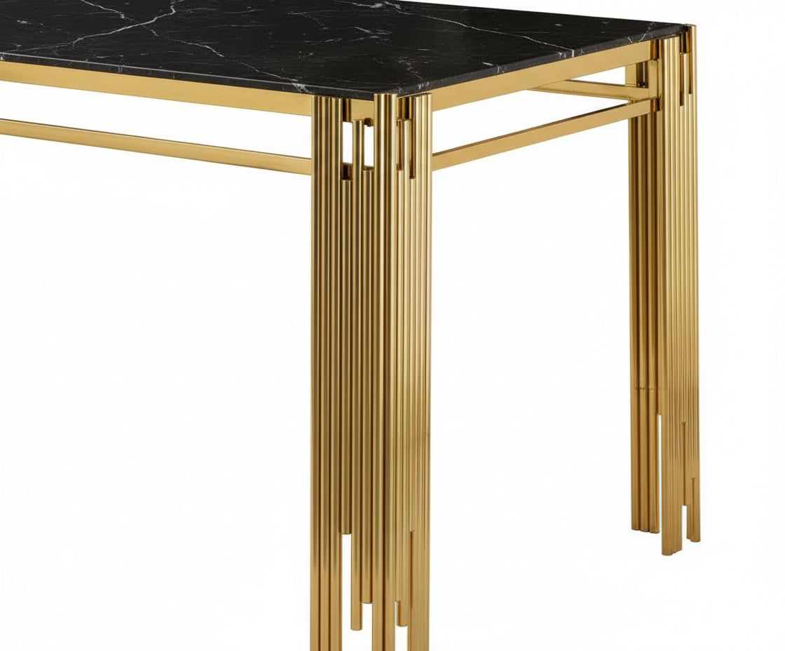 Table à Manger Rectangulaire Gold Plateau Effet Marbré Noir – 150x90x75 cm - FLUTE