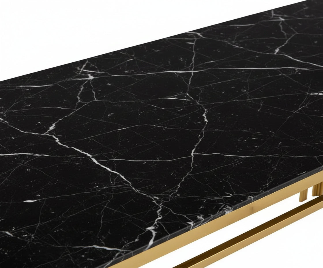 Table à Manger Rectangulaire Gold Plateau Effet Marbré Noir – 150x90x75 cm - FLUTE