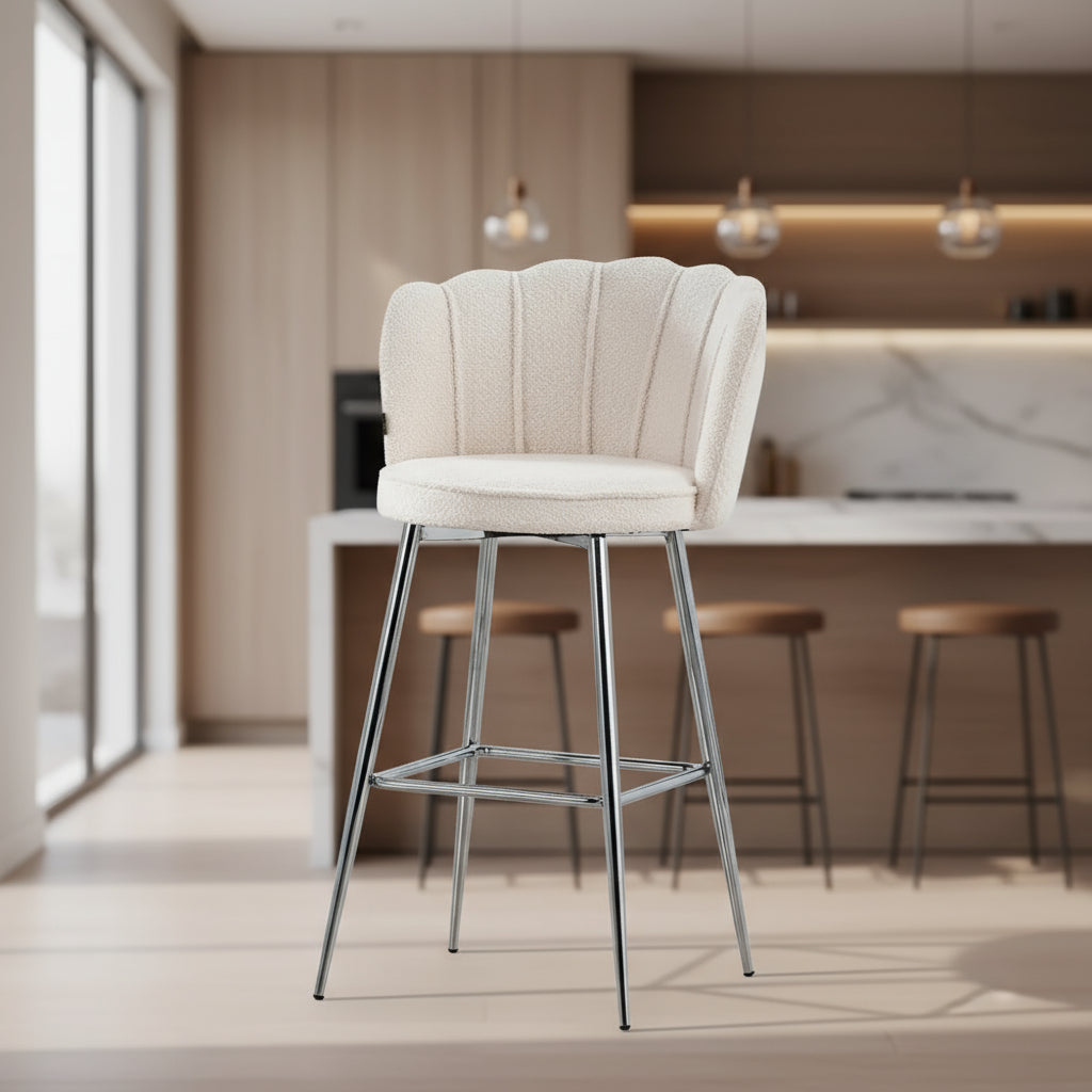 Lot de 2 tabourets de bar NYMPHEA Chrome en velours #couleur_blanc-doudou