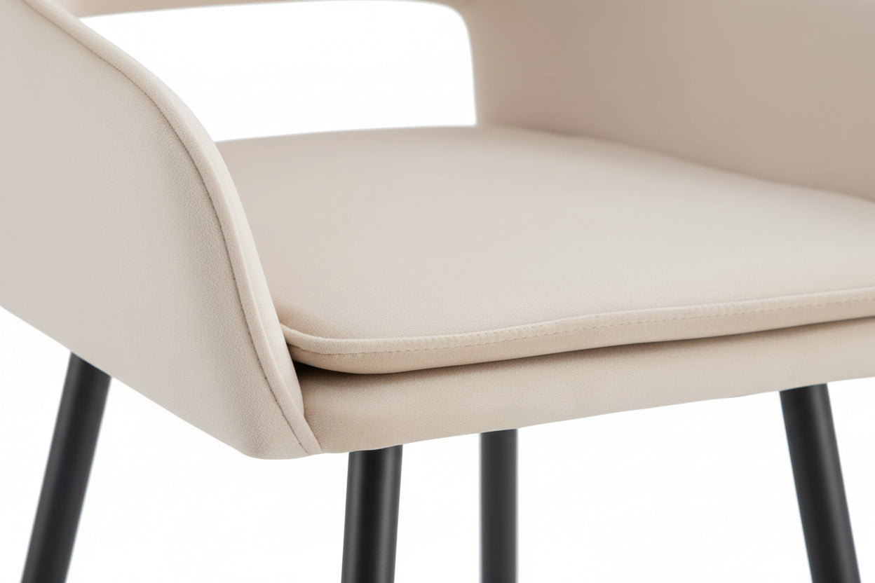 Lot 2 Tabourets de Bar Athena Velours Beige Pieds Métal Noir 47x41x104cm