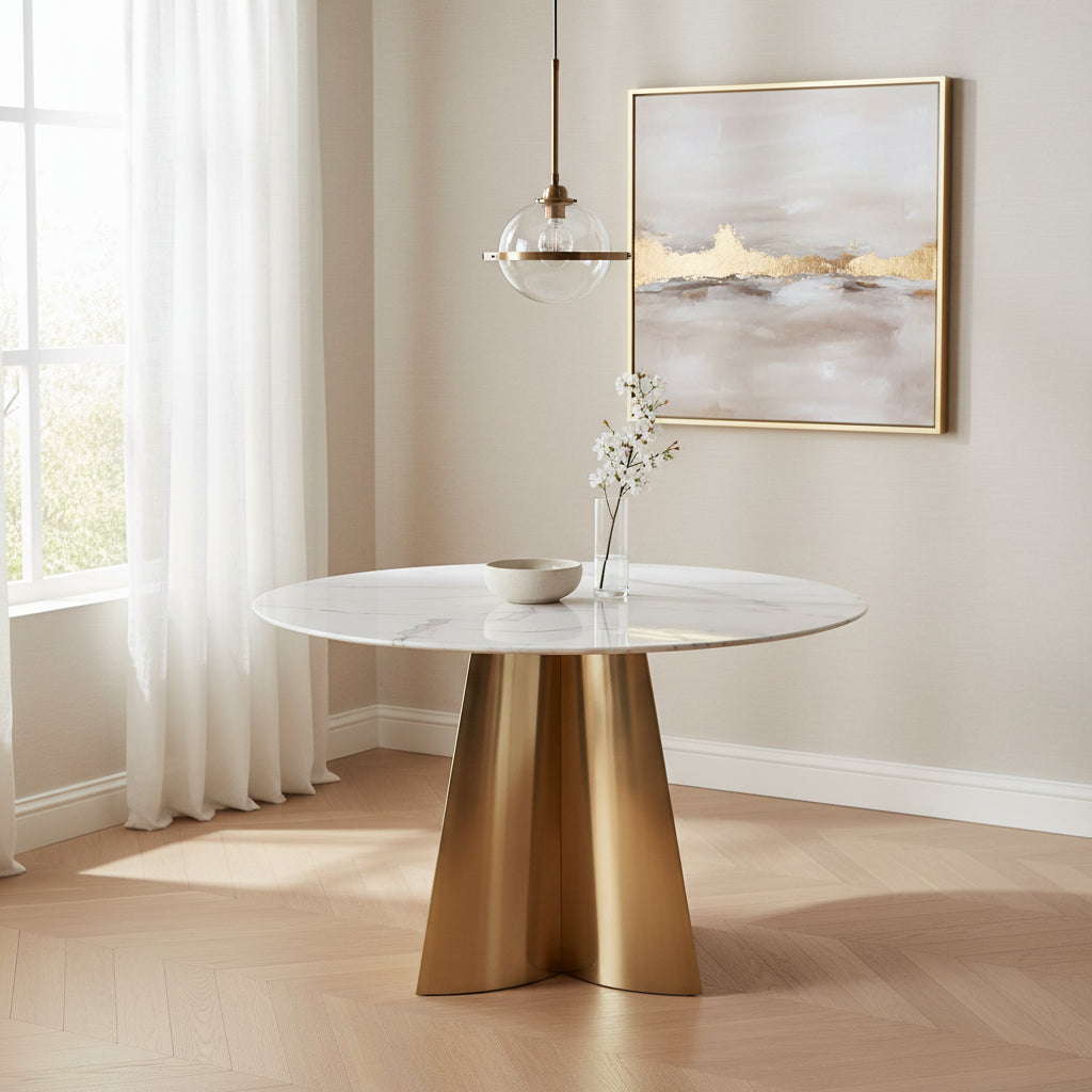 Table à manger CAPUCINE Gold Marbre blanc