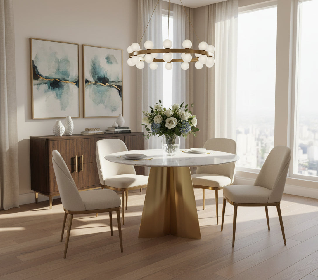 Table à manger CAPUCINE Gold Marbre blanc