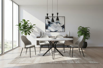 Table à manger ronde verre effet marbré 120x75 cm – ELECTRA
