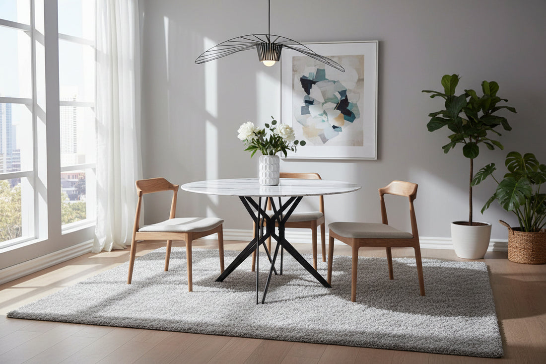 Table à manger ronde verre effet marbré 120x75 cm – ELECTRA