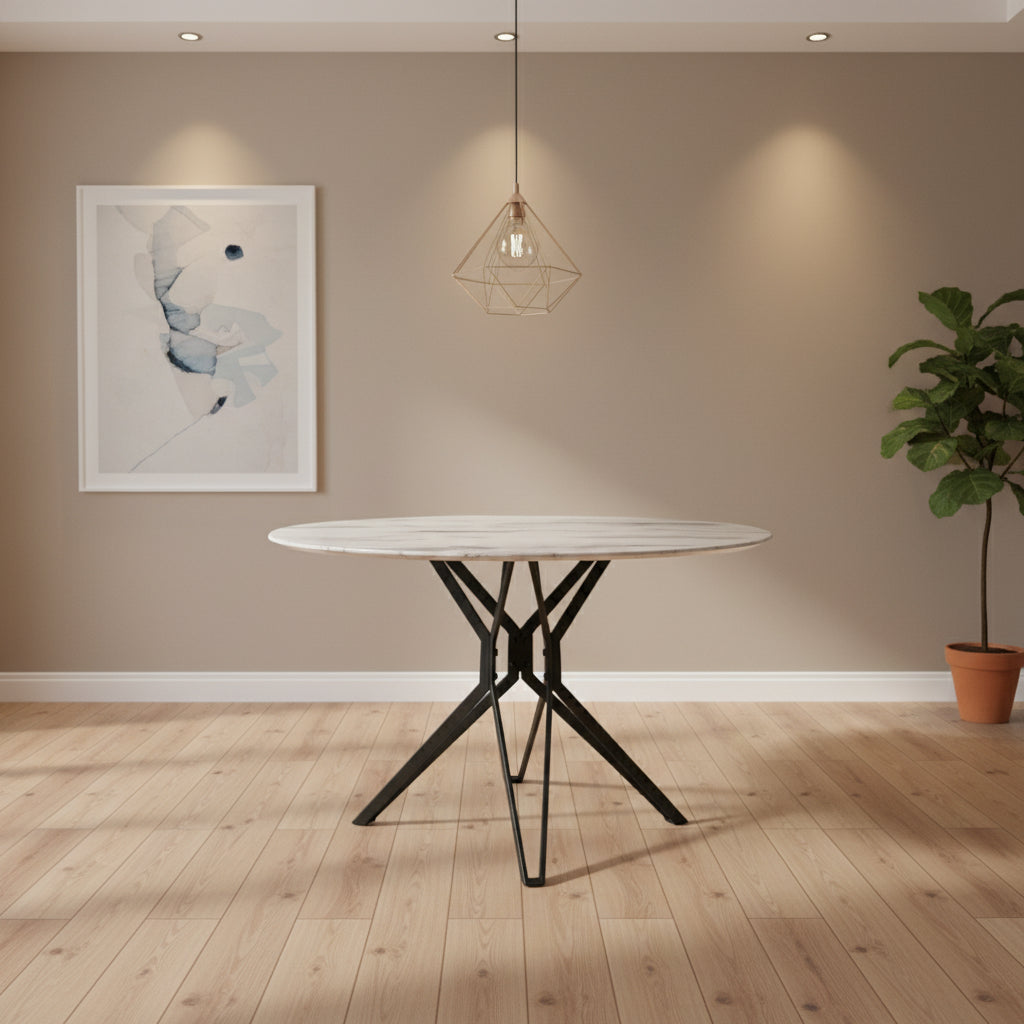 Table à manger ronde verre effet marbré 120x75 cm – ELECTRA