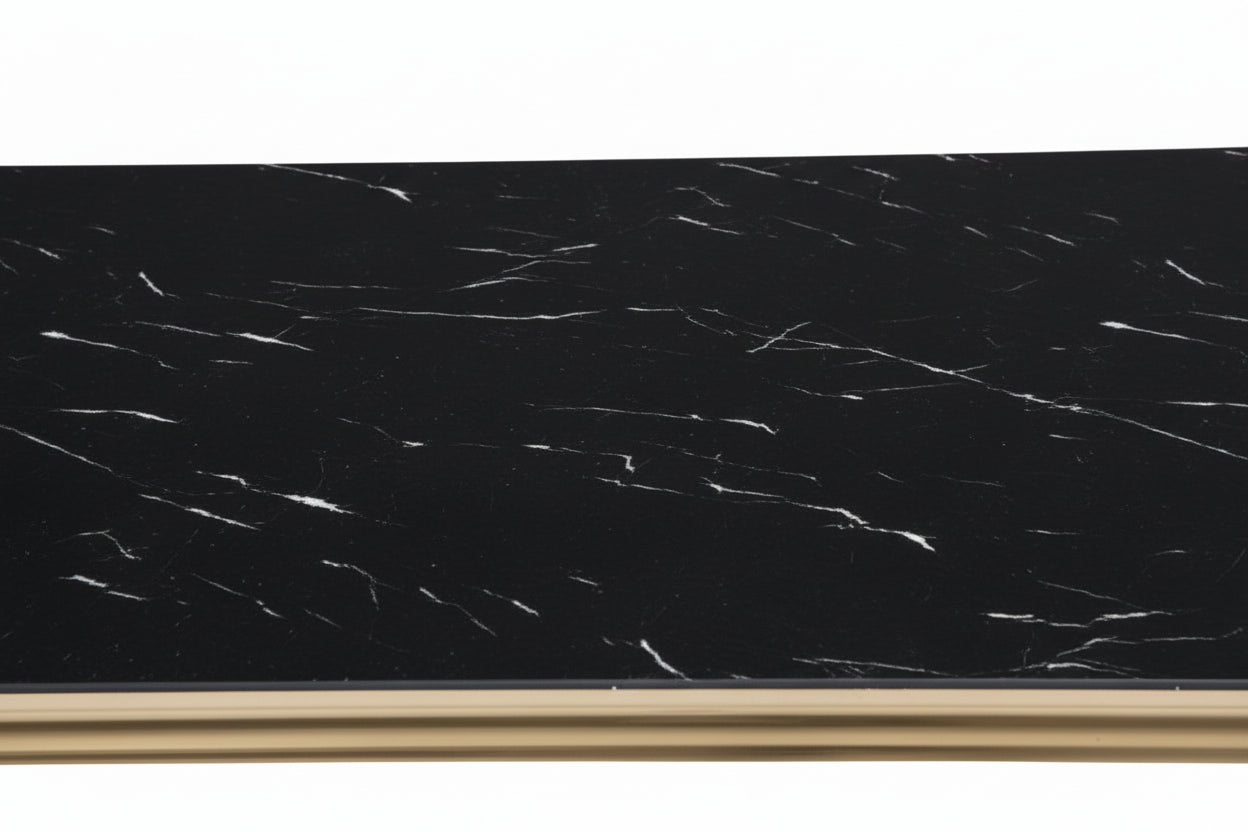 Table à manger verre marbre noir gold 150x90 cm BAROQUE