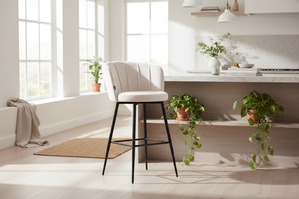 Lot de 2 tabourets de bar velours blanc doudou pieds métal noir - NYMPHEA