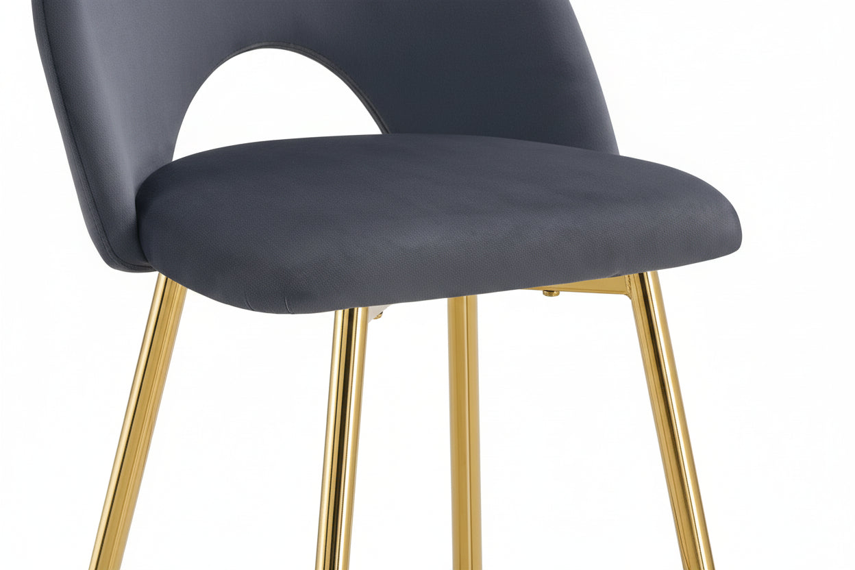 Lot 2 Tabourets de Bar Teddy Velours Anthracite Pieds Gold 47x36x98cm