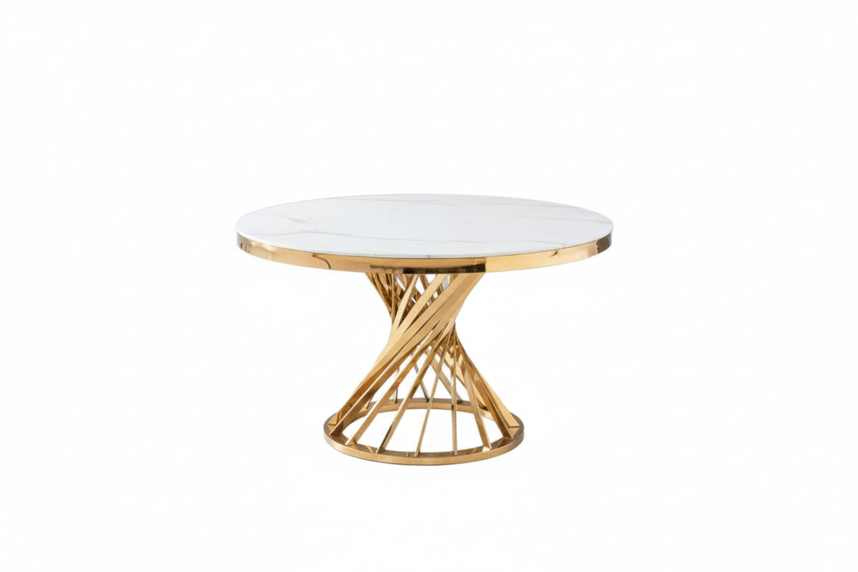 Table à manger ronde en verre trempé effet marbre blanc Chrome - NAUTILUS#couleur_marbréblanc_Gold