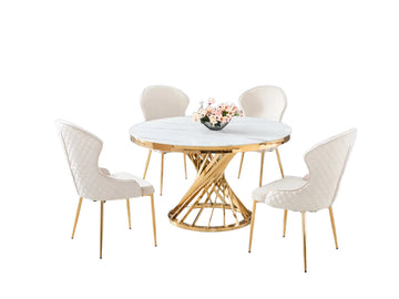 Table à manger ronde NAUTILUS en verre marbre blanc