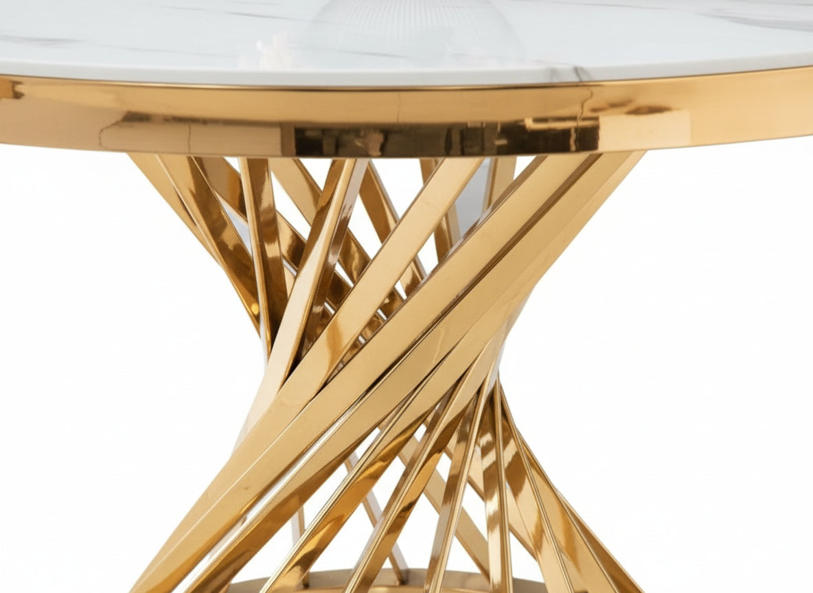 Table à manger ronde en verre trempé effet marbre blanc Chrome - NAUTILUS#couleur_marbréblanc_Gold