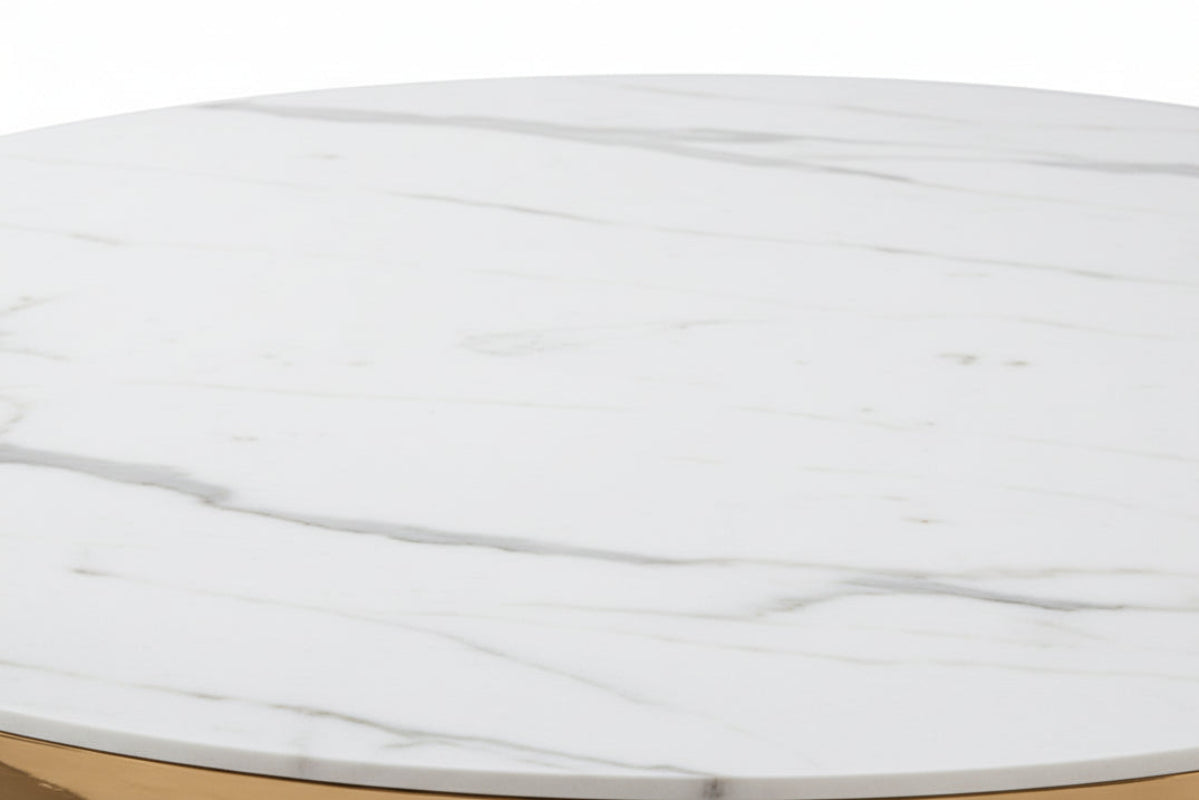Table à manger ronde en verre trempé effet marbre blanc Chrome - NAUTILUS#couleur_marbréblanc_Gold